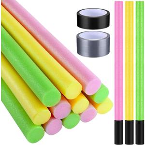 12 Pcs Pool Swim Noodles with Tapes Pool Noodle Song Desk Drumming 1.5 X 30 Inch DIY Foam Light Swords Toys Bright Jumbo Swimming for Pools(Green, Pink, Yellow)