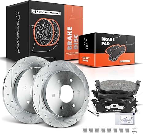 A-Premium 12.60 inch (320mm) Rear Drilled and Slotted Disc Brake Rotors + Ceramic Pads Kit Compatible with Select Nissan and Infiniti Models - Titan 2004-2015, Armada 2005-2015, QX56, 6-PC Set