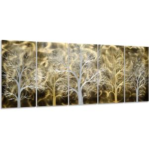 Yihui Arts Large 3D Aluminum Tree Metal Wall Art Hand Crafted - 5 Panel Wall Decor for Living Room, Bedroom, Office Size: 64"L x 32"W