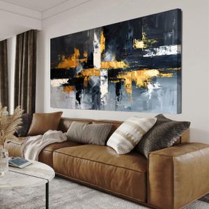 Abstract Canvas Wall Art Decor Black and Gold Wall Art Prints 20" X 40"