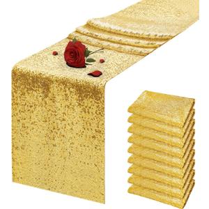 10 Packs 12 x 72 inches Gold Sequin Table Runner, Glitter Runner for Birthday Party Supplies Wedding Holiday Celebration Baby Shower Engagement Anniversary Decor