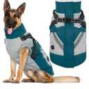 IECOii Dog Winter Coat with Harness Built in, Waterproof Windproof Dog Coats for Large Dogs, Thermal Fleece Cold Weather Jackets with Zip, Outdoor Warm Snow Jacket Reflective, Turquoise Green, XL