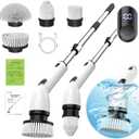 TUYU Electric Spin Scrubber, Full-Body IPX7 Waterproof Bathroom Scrubber with Power LCD Display, Adjustable Extension Handle, Cordless Shower Cleaner Brush for Bathtub Kitchen Wall Cleaning (Black)
