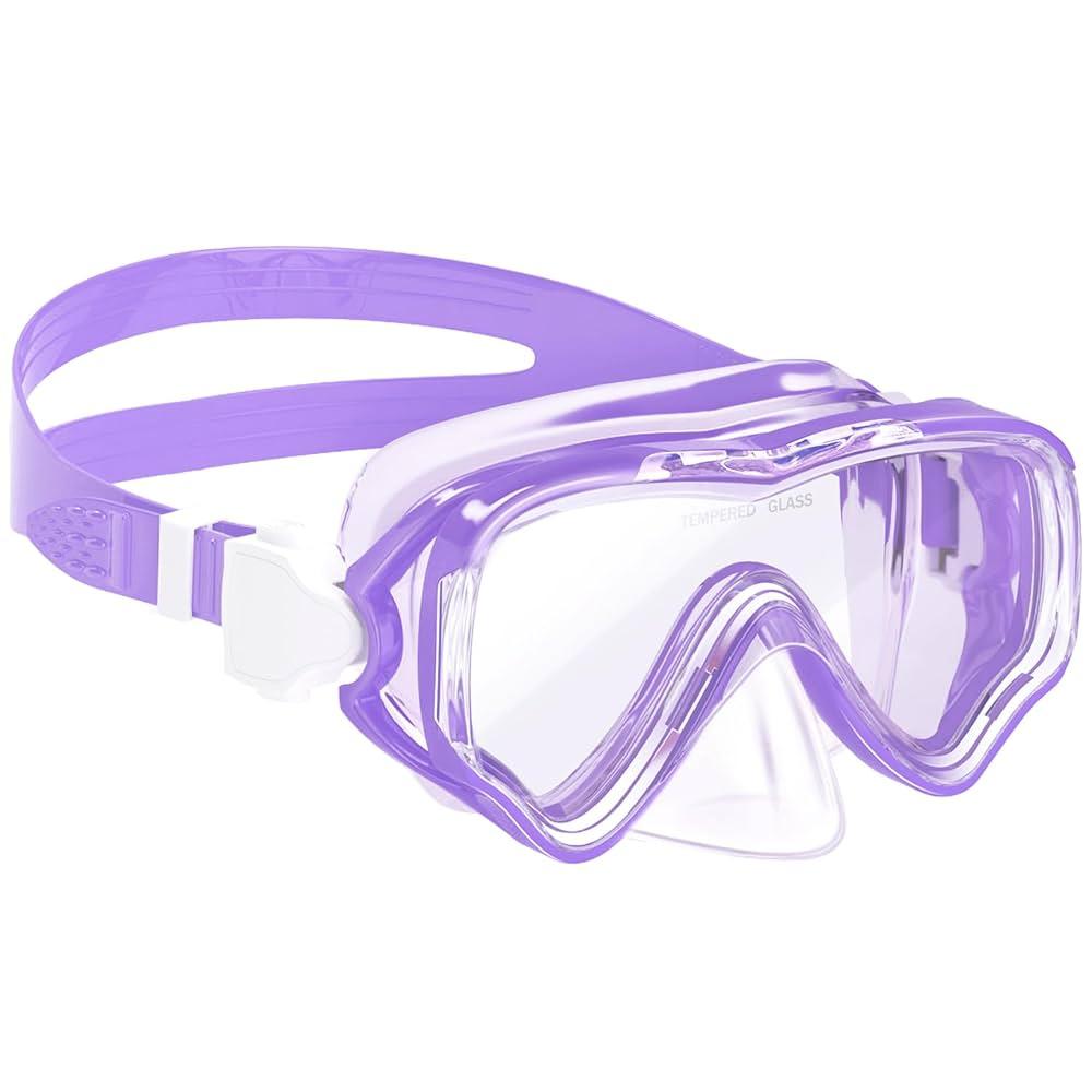 Kids Swim Goggles, Anti-Leak Snork Mask with Nose Cover & Elastic Fabric Strap, UV Protection Swimming Goggles for Kids Boys Girls (Purple)