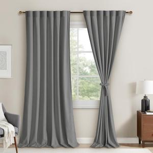 DWCN Grey Velvet Curtains 84 inches Long - Super Soft Tieable Rod Pocket and Back Tab Blackout Thermal Insulated Curtain Panels, Window Drapes for Living Room Bedroom,W52 x L84, 2 Panels