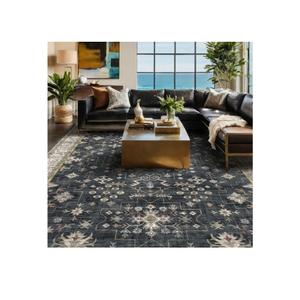 Black Farmhouse Washable 8x10 Area Rugs for Living Room, Bedroom, Dining Room Kitchen Table Rug for Under Table, Office, Dark Charcoal Tumble Stain Resistant Non-Slip Large Washable (8x10 Black/Multi)