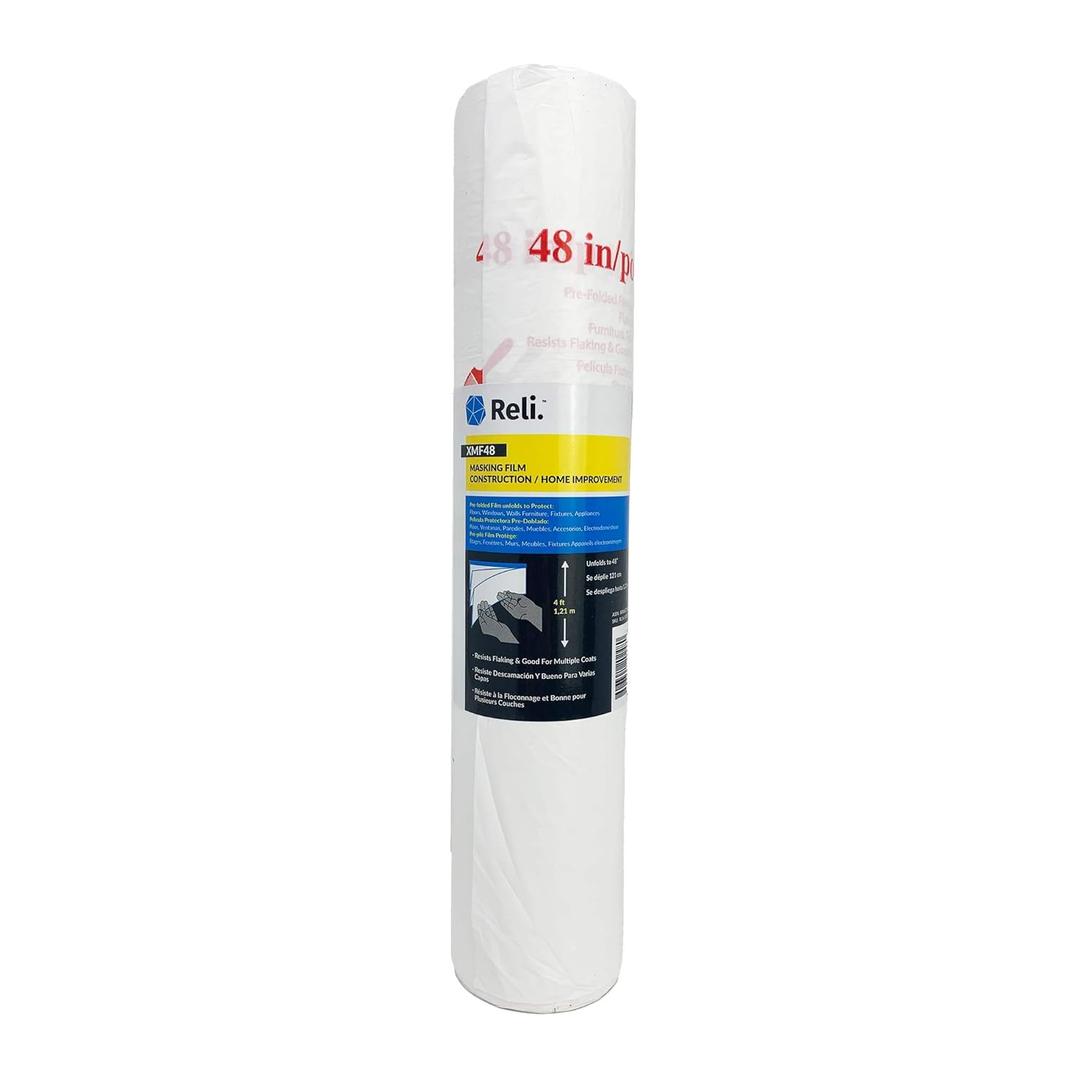 Reli. Masking Film, 1 Roll | 180' Foot x 48" Inch | Masking Plastic Film, Pre-Folded | Hand Masker for Painting & Automotive | Plastic Overspray Protection