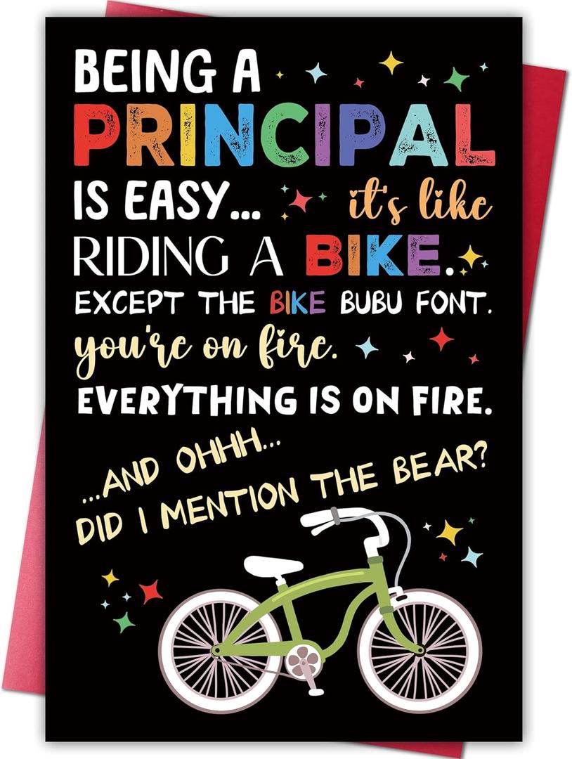 4 x Funny Principal Appreciation Card Gift, Thank You Gift for School Principal, Humorous Leadership Greeting for Principals Day, End of Year Appreciation Card from Staff Students Families