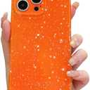 OWLSTAR for iPhone 16 Pro Case 6.3 inch, Cute Glitter Bling Thin Slim Cover, Shockproof Sparkly Shiny Soft Silicone Phone Case for Women Girls (Orange) Set of 2