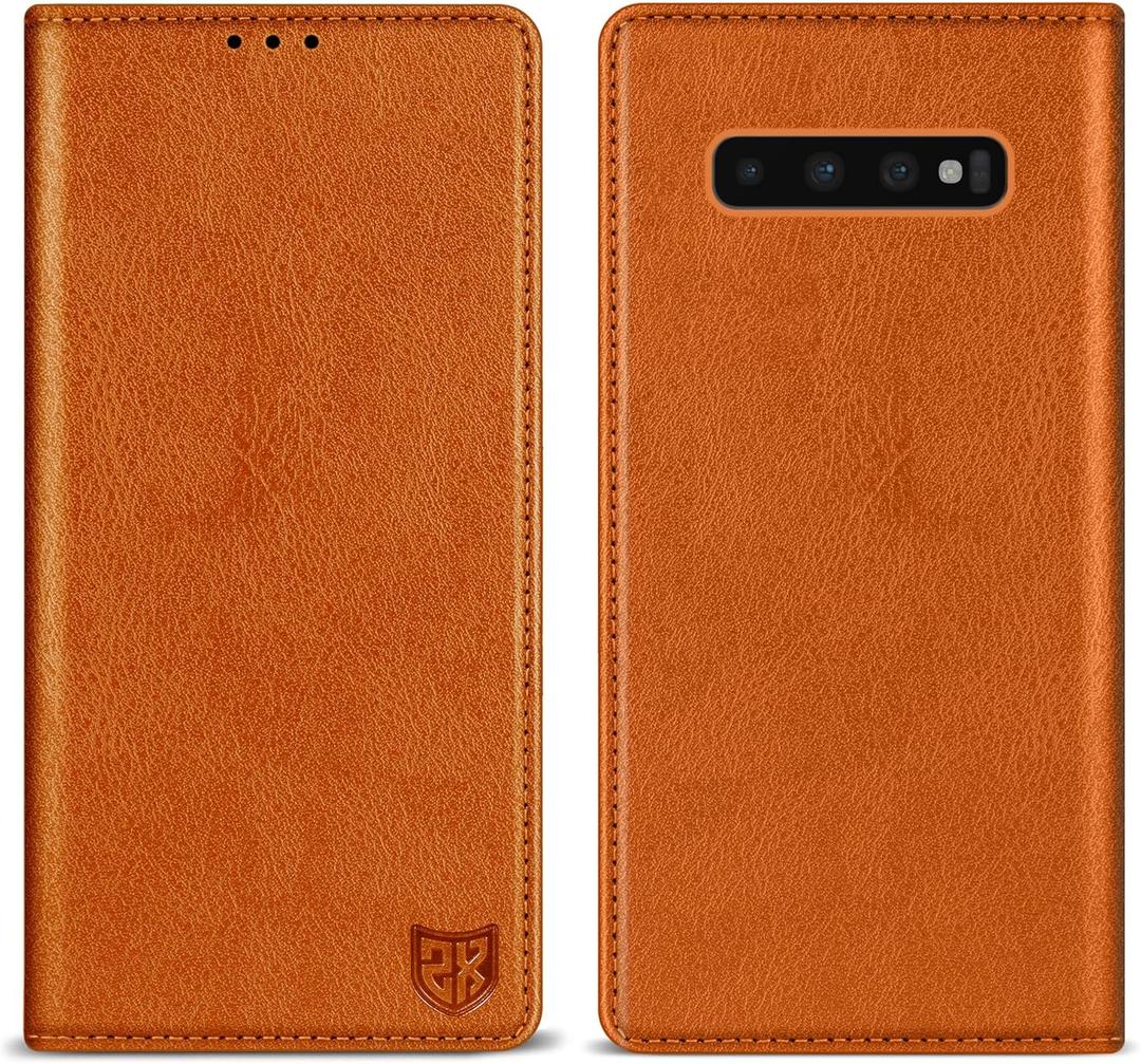ZZXX for Samsung Galaxy S10 Plus Wallet Case with [RFID Blocking] Card Slot Stand Strong Magnetic Leather Flip Fold Protective Phone Case for Samsung Galaxy S10+ Case Wallet(Brown-6.4 inch)