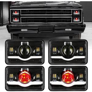 4x6 Headlights LED Dot Approved with Red Devil Eye DRL Compatible with Peterbilt 379 Kenworth T800 Oldsmobile Semi Truck- 4PCS