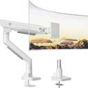 MonTEK Sleek Aluminum Monitor Arm for 17–57” Ultrawide Screens up to 59.4 lbs, Heavy Duty Single Monitor Arm Desk Mount, Pneumatic Lift, Quick-Release Plate, Clamp/Grommet, Max VESA 100x100