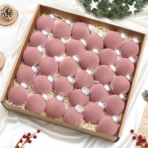 30 pcs Dusty Pink Flocked Velvet Christmas Tree Ball 2.4inch Christmas Tree Ornaments Shatterproof Plastic Decorative Hanging for Xmas Holiday Family Home Store Indoor Decor
