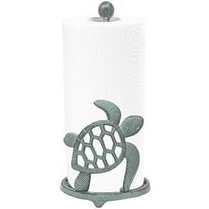 Coastal Sea Turtle Paper Towel Holder – Ocean-Inspired Cast Iron Kitchen Décor, Rustic Beach House Accessory, Unique Resin and Cast Iron Design for Countertop or Dining Room, Gift for Sea Lovers