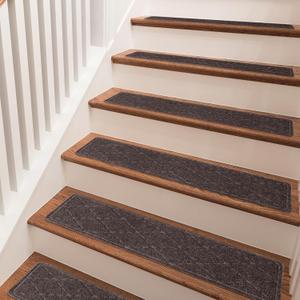 Stair Treads Non Slip for Wooden Steps Indoor, 15 Pack 9" X 28" Carpet Runners for Wood Stairs with Self-Adhesive Backing, Stickiness Stair Rugs for Kids Elders and Dogs, Diamond Brown Stair Treads Non Slip for Wooden Steps Indoor, 15 Pack 9" X 28" Carpet Runners for Wood Stairs with Self-Adhesive Backing, Stickiness Stair Rugs for Kids Elders and Dogs, Diamond Brown