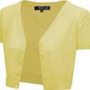 YEMAK Women's Cropped Bolero Cardigan – Short Sleeve V-Neck Basic Classic Casual Button Down Knit Soft Sweater Top (3X