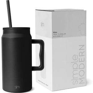 Simple Modern 50 oz Mug Tumbler with Handle and Straw Lid | Reusable Insulated Stainless Steel Large Water Bottle | Gifts for Women Men Him Her | Trek Collection | 50oz | Midnight Black
