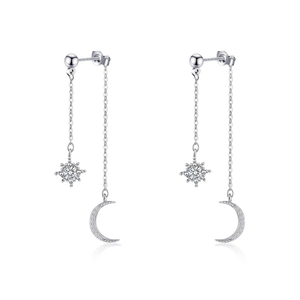 925 Sterling Silver Moon Star Earrings for Women Crescent Dangle with Cubic Zirconia Celestial Jewelry for Wedding