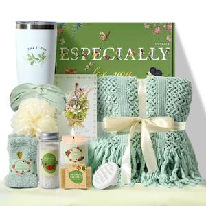 LUVTRACE Self Care Giftst for Women 11 in 1 Spa Gift Baske Box with Blanket, Candle, Bath Salt & Tumbler  Birthday, Get Well Soon, Thinking of You, Christmas Gifts (Turquoise-11 in 1) (Turquoise)