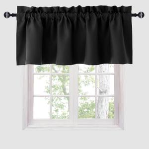 Hiasan Black Valance Curtains Blackout Rod Pocket Window Curtain Valances for Kitchen, 42 x 18 Inches Length, 1 Panel