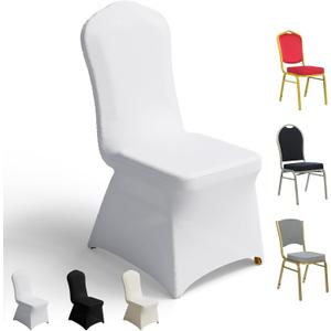 100 PCS Banquet Chair Covers for Wedding Universal Polyester Spandex Chair Cover Stretch Slipcovers for Party Dining Flat-Front Chair (White)