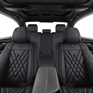 TRROCC Car Seat Covers 5-Piece Full Set Durable Leather, Anti-Slip Waterproof Car Accessories Custom Fit for Most Cars, SUV & Sedan（Black）