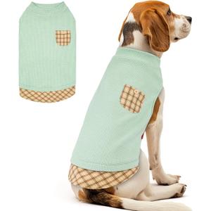 KYEESE Waffle Dog Shirts for Medium Dogs Soft Stretchy T-Shirts Lightweight Sleeveless Vest Breathable Pet Top with Pocket Detail and Classic Plaid Patchwork, XX-Large