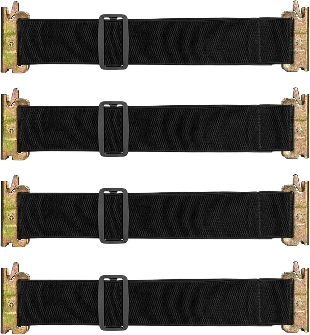4 Pack E-Track Bungee Tie-Down Straps, 12"-22" Length Adjustable 2" Width Black Bungee Straps, Secure Tools/Cargo to Walls for Trucks, Enclosed Trailers, Vans, Warehouses, Garages, Workshops