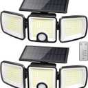 Brightown 2 Pack Solar-Security-Flood-Outdoor-Lights-with-Motion-Sensor, 223 LED 3 Head 270 Angle Street Area Security Lights with Remote, IP65 Waterproof Wall Lights with 3 Modes for Yard Outside