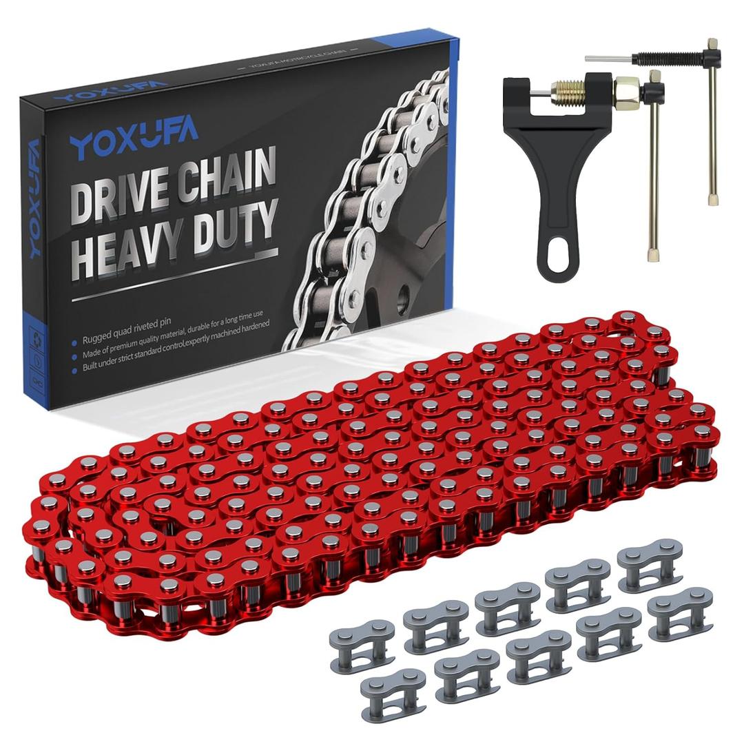 YOXUFA 420 Chain 132 Link Compatible with 125cc 110cc SSR Taotao Apollo Coolster Kazuma 50cc 70cc Pit Dirt Bike ATV 4 Wheel Go Kart Predator 212cc Coleman CT200U BT200X Baja MB165 Mini Bike Red Parts