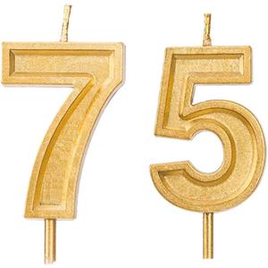 2.76 inch Gold 75th Birthday Candles,Number 75 Cake Topper for Birthday Decorations