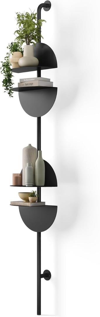 Umbra Solis Metal Display Shelf with 4 Adjustable Shelves, Black, 13.88 X 10.5 X 80.13 Inches