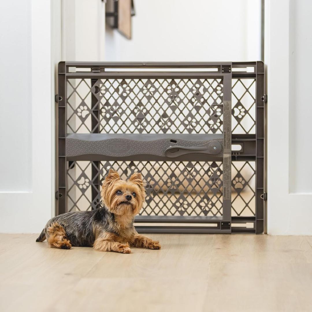 MYPET Paws Portable Pet Gate: 26-40" Wide Expandable, Pressure Mounted No Tools Needed, Durable Dog Gate for Doorways, Made in USA, 23" Tall, Fieldstone Gray