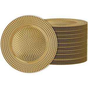 JEVERGN 40 Pack Gold Charger Plates Bulk, 13" Hammered Chargers for Dinner Plates, Gold Plate Chargers Set of 40, Round Plastic Charger for Wedding, Party Event, Dinner, Table Setting