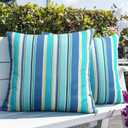 Adabana Blue Outdoor Waterproof Throw Pillow Covers 18x18, Decorative Colorful Striped Pillows Cover Set of 2 for Patio Garden Porch (18" x 18" (Pack of 2))