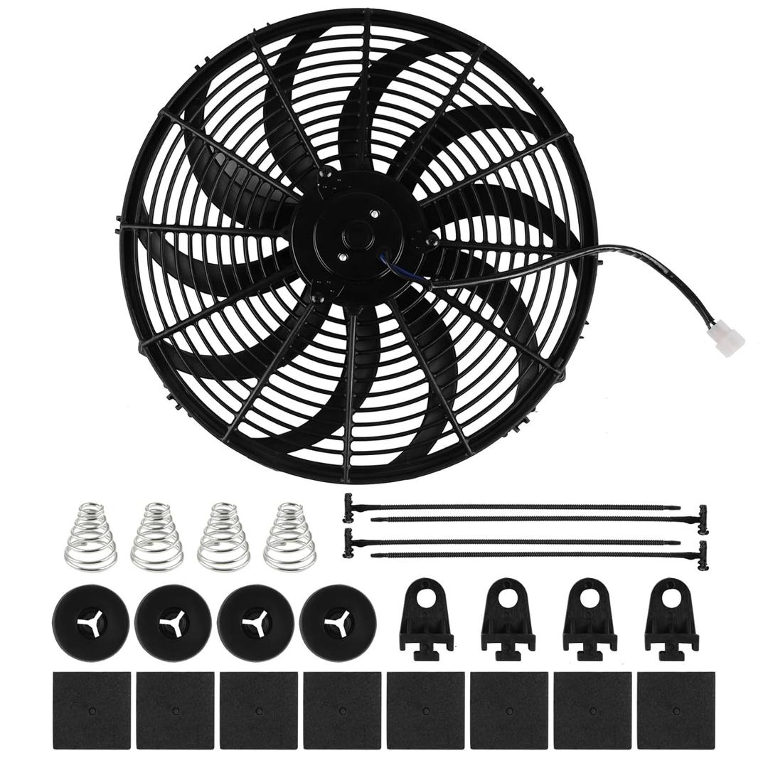 16 inch 16" Universal Slim Fan Push Pull Electric Radiator Cooling 12V Mount Kit, 12V 120W Motor