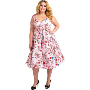 Miss Lavish London Plus Size Fit and Flare Dress for Women, Sleeveless V Neck Wrap Style Midi Dress with Belt (Pink)