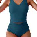 Eomenie Two Piece Tankini Swimsuits for Women Tummy Control Bathing Suits U Back Swim Tank Top with High Waisted Bottom, L