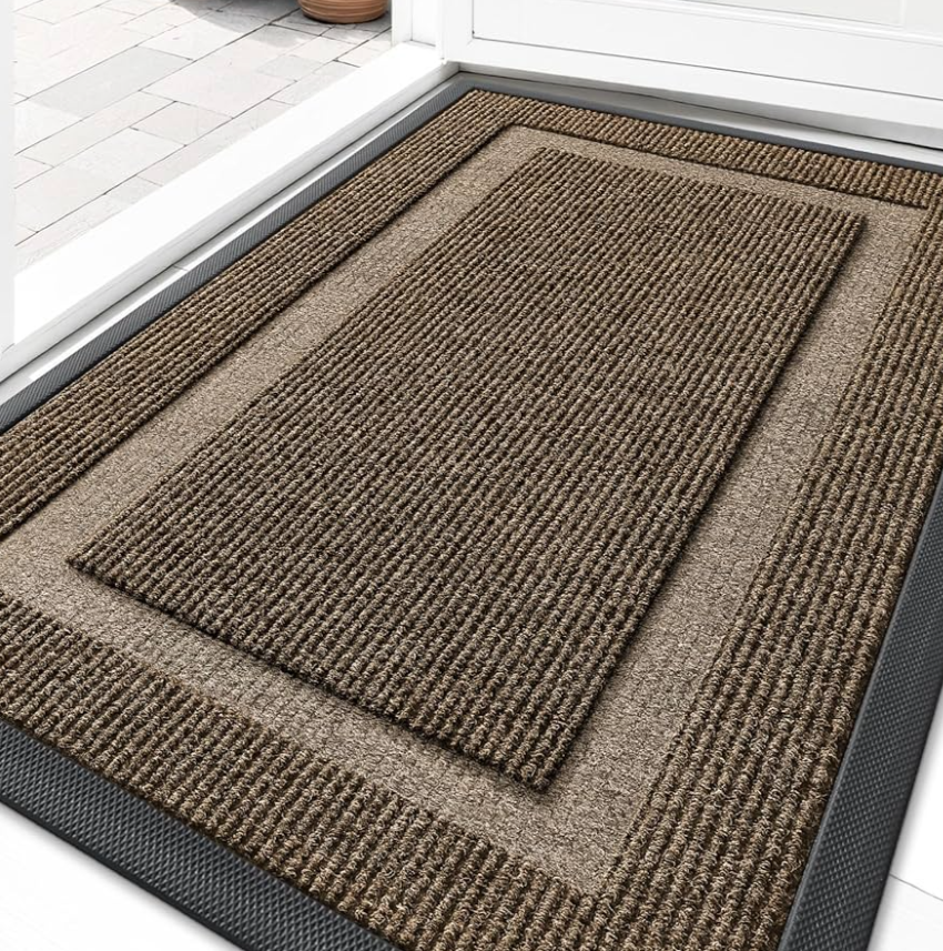 OLANLY Front Door Mat Indoor Outdoor Entrance, Waterproof All-Season, All-Weather Doormat, Sturdy Natural Rubber, Fade Resistant, Low Profile, Easy Clean Patio Porch Entryway Mat, 36x24, Brown