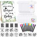 Chuarry 43 Pcs DIY Baby Bibs Decorating Kit 8 Bodysuits 8 Pcs 2 Ply White Bibs 10 Fabric Markers 16 Stencils Baby Shower Sign (Greenery)
