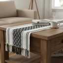 Boho Table Runner with Fringe 14 x 90 Inches, Black & Cream | Woven Washable Console Tabletop Runner / Dresser Scarf, Farmhouse Extra Long Heavy Cotton Table Topper Cover