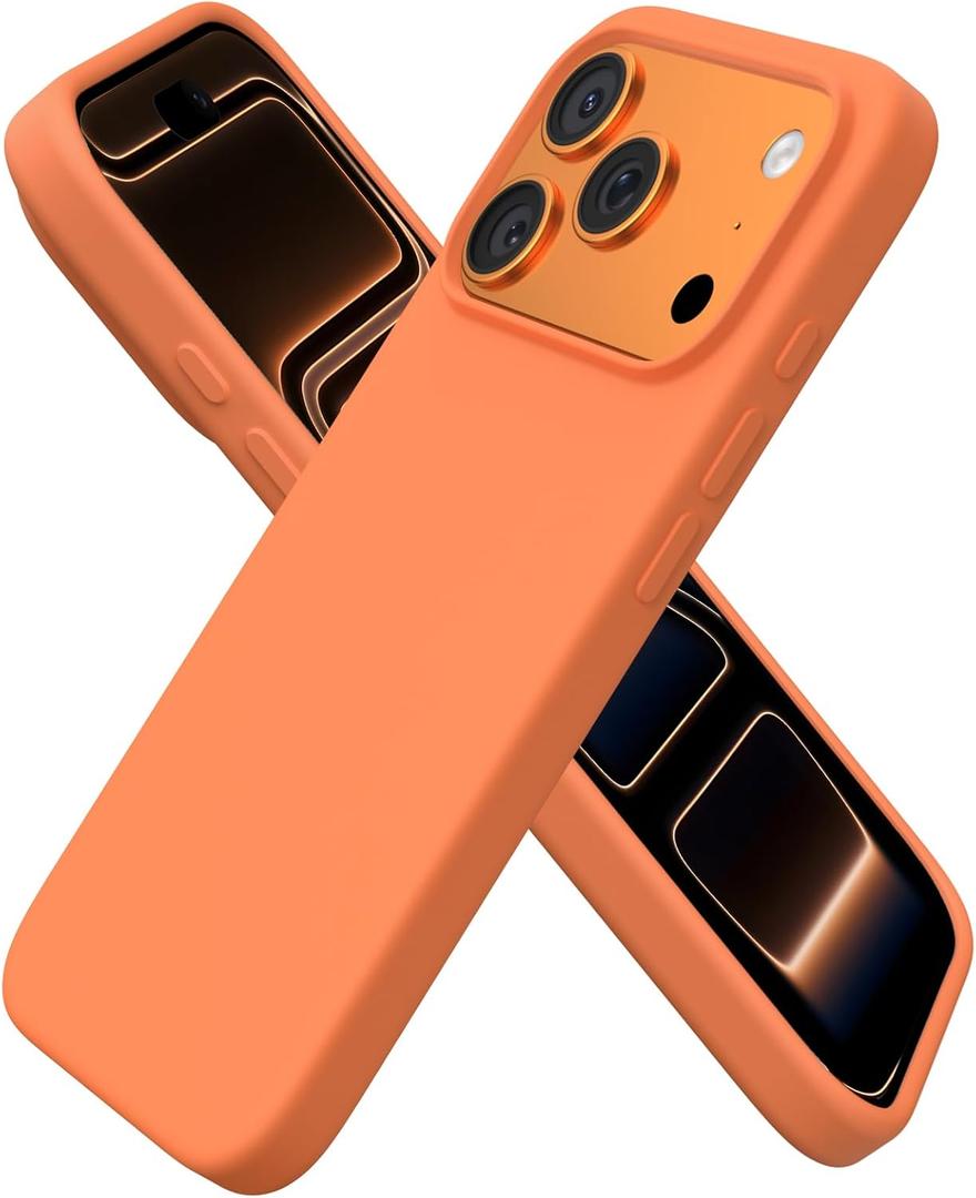 ORNARTO Compatible with iPhone 17 Pro Case 6.3", Slim Liquid Silicone 4 Layers Full Covered Soft Gel Rubber Shockproof Cover, Protective Phone Case for iPhone 17 Pro-Orange Amour