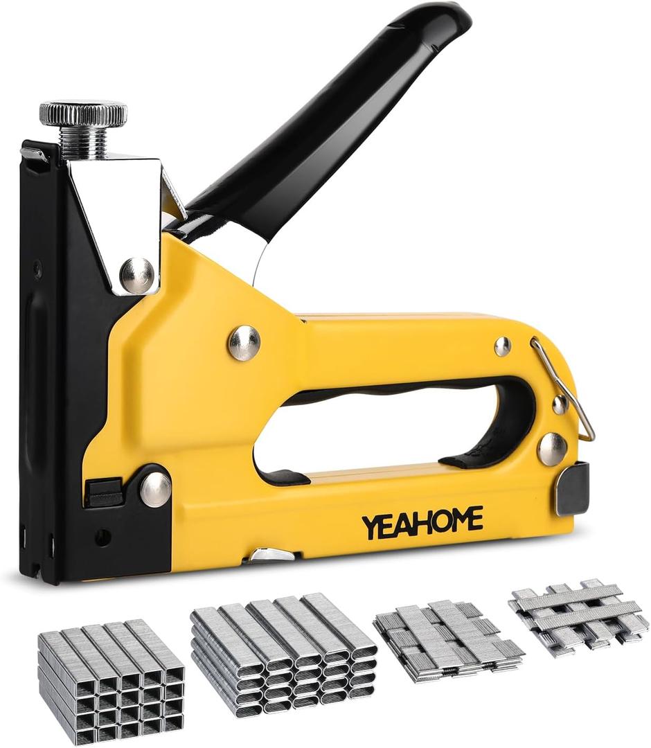 Upholstery Staple Tacker Heavy Duty, YEAHOME 4-in-1 Staple Tacker with 4000 Staples, Manual Brad Nailer Power Adjustment Staple Tacker for Wood, Crafts, Carpentry, Decoration DIY