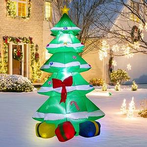 6 Foot Christmas Inflatable Christmas Tree with Gift Box Decoration with LED Lights,Cute Blow up Christmas Tree Indoor Outdoor Decoration - WM - 22