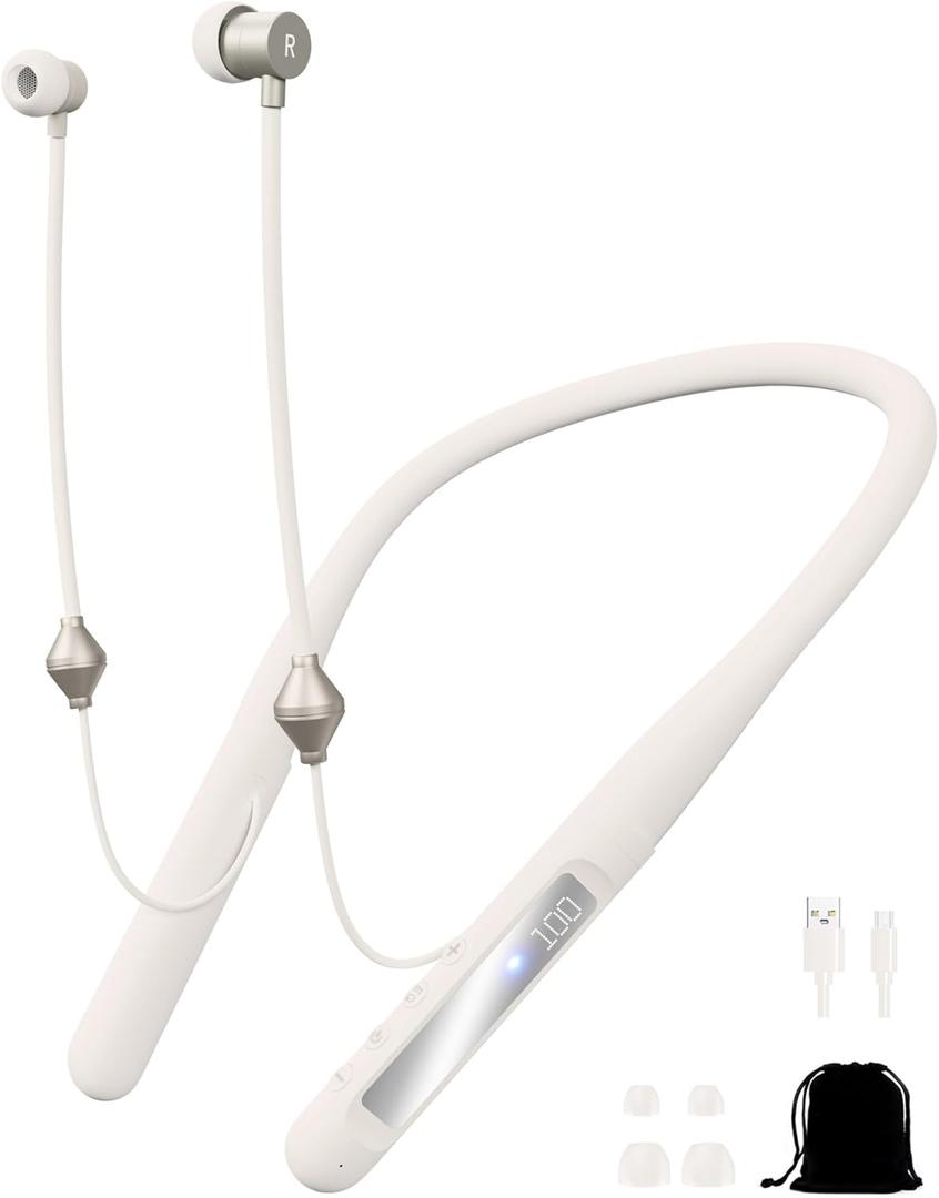 Air Tube Bluetooth Headphones with LED Battery Display,EMF Free Neckband Wireless Earbuds with 25H Playtime,HD Bass Airtube Headphone Emf Free with Mic And Controls,Airtube Earbuds For Sleep,Work,Gym