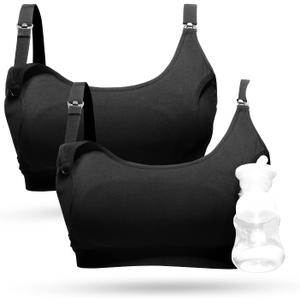 Momcozy Pumping Bra Hands Free, Pumping and Nursing Bra in One Holding Breast Pump for Spectra, Lansinoh, Medela, Black-2pk, Medium