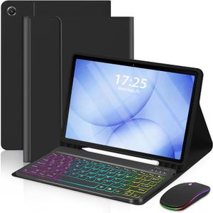 EAMPANG Case with Keyboard Mouse for Samsung Galaxy Tab A11 Plus/A9 Plus 2025/2023 11 inch,7 Color Rainbow Backlight Detachable USB-C Keypad Magnetic Case with Pen Slot for Tablet A11+ A9+ 5G Black