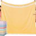 Oversized Turkish Beach Towel Blanket XXL Cotton Sandproof Towels Boho Woven Extra Large Big Sand Free Giant Throw Thick Blankets Huge Quilt XL Picnic Camping Necessities Cloud For Adult Gifts (Cten Yellow)
