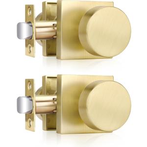 Haidms Gold Door Knobs Passage, Heavy Duty Square Brushed Gold Hall and Closet Door Knobs for Hallway, Zinc Alloy Passage Door Knob Hallways (2 Pack)