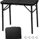 LOFTEY 2024 Reinforced Small Folding Table Portable, Small Foldable Camping Table, Heavy-Duty Mini Folding | Adjustable Height | Lightweight Premium Aluminum with Handle | Black 25"x16"x22"